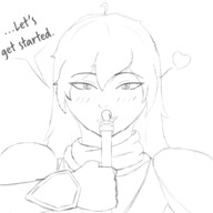 drawing monochrome handheld bondage shrunken_man sketch looking_at_tiny rwby yang_xiao_long casualgts