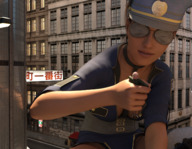 giantess city clothed handheld cleavage skirt buildings police sitting uniform sunglasses digital_render police_officer giantesslovermacro
