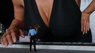 gentle giantess city clothed cleavage buildings looking_up night manicure flowers rooftop digital_render galiagan
