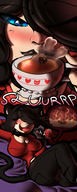 drawing vore black_hair color blue_eyes stomach shrunken_woman drinking cat_girl tea june internal_view mspaintgts in_drink