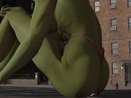 giantess alien butt handheld butt_crush street thong sitting smallfrye green_skin digital_render