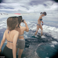 bikini giantess collage city mega black_hair brunette asian shorts airplane giantesses women clouds point_of_view cellphone kyojingirls