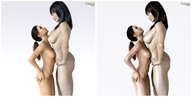 breasts nipples nude black_hair long_hair butt ponytail amazon size_comparison spawngts digital_render