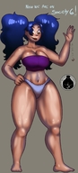 drawing giantess color cleavage blue_hair muscles falling dropped looking_at_tiny entrecoxas