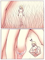 breasts drawing nipples gentle nude pussy masturbation blonde comic aroused color long_hair cum barefoot pubic_hair squatting legs shrunken_woman close_up standing fingers shaven inksgirls