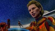gentle giantess blonde space long_hair butt barefoot spaceship looking_down naked_man floating spacesuit digital_render encased mundogts