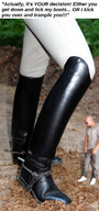 collage glasses domination boots shrunken_man dialogue squeezemeflat up_close riding_pants