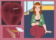 drawing color butt clothed cleavage shrinking butt_crush camel_toe sitting bus unaware shrunken_man hoodie screeow
