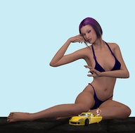 bikini gentle giantess barefoot cleavage sitting navel vehicles pedicure manicure looking_at_viewer digital_render onlooker alberto62