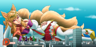 drawing giantess city blonde color multiple_sizes lying_down kitsune giantesses league_of_legends ahri spokle star_guardians