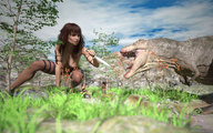 giantess blood brunette dinosaur fighting cave_woman knife barbarian digital_render primitive madamemaeve