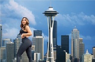 giantess collage long_hair butt clothed brunette seattle pants sports_bra space_needle