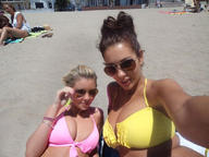 bikini collage blonde large_breasts long_hair beach cleavage brunette posing sunglasses women selfie holly_peers chaoticwarlord