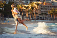 gentle collage blonde long_hair beach barefoot ocean dress amazon hugging lifting resort yammilly