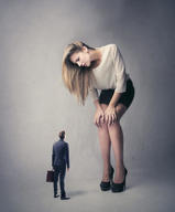 gentle collage blonde long_hair skirt high_heels bending_over shrunken_man looking_down suit standing size_comparison shirt briefcase bigactresses