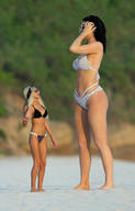 bikini gentle collage blonde black_hair long_hair beach barefoot cleavage mini_giantess sunglasses standing looking_up size_comparison manicure sevastopol1