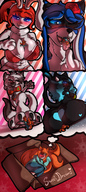 breasts drawing vore furry color tongue butt blue_eyes cleavage butt_crush saliva low_angle shrunken_woman dreaming bunny_girl june fox_girl smothering mspaintgts between_breasts mato triston