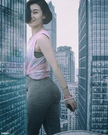 giantess collage city black_hair smiling asian phone kyojingirls