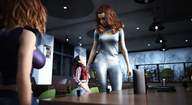 brunette mini_giantess looking_down indoors digital_render fater