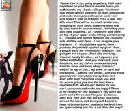 collage clothed high_heels domination shrunken_man suit dialogue squeezemeflat up_close afraid