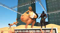 huge_breasts mini_giantess muscles bending_over female_domination outdoors big_butt leaning_forward redfiredog digital_render rfd_comics butt_expansion ass_expansion