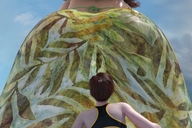 bikini butt brunette unaware shrunken_woman looking_up point_of_view imminent_crush boomgts sarong digital_render