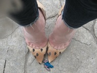 collage feet blonde long_hair barefoot high_heels jeans dress lying_down shrunken_woman point_of_view up_close msku