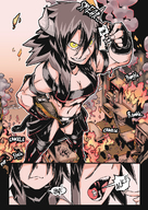 drawing giantess vore horns city comic black_hair color destruction yellow_eyes muscles fire smoke imminent_vore lucky_b