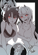 breasts drawing nipples insertion nude panties vore masturbation monochrome bra red_eyes inside_view wolf_ears lucky_b