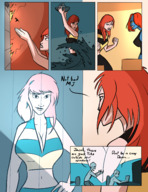 breasts drawing giantess city mega comic color long_hair handheld cleavage buildings red_hair fire office blue_skin fighting skyscraper giantesses boats reflection freckles top dialogue hands_on_hips x-men rescue mary_jane mystique spider-man marvel_comics bare_midriff caiman2 earth_20052