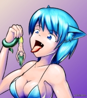 drawing vore furry color large_breasts swimsuit giant_catgirl expiredpopsicle