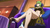 drawing color barefoot bra anime domination green_hair sitting shrunken_man dialogue brandish