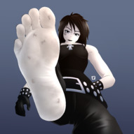 drawing color barefoot shrunken_people looking_down point_of_view looking_at_viewer stuck_on_sole thunderafterdark death_(sandman)