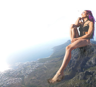 collage mega black_hair long_hair swimsuit destruction barefoot cleavage butt_crush sitting jets sunglasses mountains cape_town fanta333 sasha_banks
