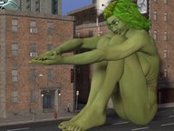 giantess alien barefoot green_hair smallfrye green_skin digital_render