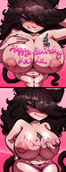 breasts drawing nipples gentle panties blushing black_hair color large_breasts blue_eyes cleavage shrunken_woman cat_girl june mspaintgts katie