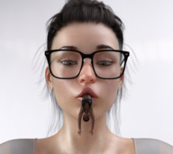 black_hair glasses shrunken_woman sucking imminent_vore boomgts digital_render