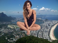 giantess collage city mega long_hair swimsuit barefoot cleavage helicopter brunette smiling sitting tattoo looking_at_viewer rio_de_janeiro brazil cleo_pires_zebos