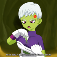 breasts drawing giantess color handheld cleavage angry dragon_ball shrunken_man entrapment broly chirai lewdssonk