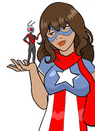 breasts drawing gentle color long_hair handheld brunette shrunken_man mask dark_skin costume ant-man no_background scarf inspector97 miles_morales ms_marvel spider-man marvel_comics kamala_khan earth_20052 ant_boy american_dream