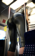 gentle long_hair butt clothed brunette amazon bus standing digital_render fater athletic_clothing
