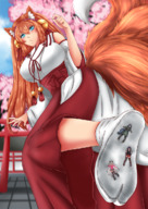 drawing crush color fox_ears japanese_clothes foot_crush under_foot lucy fox_girl mary shrine_maiden cysh_aizen vkelis nanna