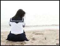 gentle collage black_hair beach ocean asian sitting sailor_uniform shrunken_man starkadhr
