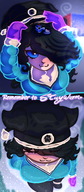 drawing gentle blushing black_hair color blue_eyes smiling shrunken_man snow cat_girl hat june cuddle winter mspaintgts triston