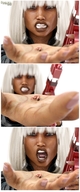 blonde handheld domination shrunken_man naked_man manicure spawngts fetal_position shrink_gun digital_render up_close leather_clothing