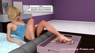 gentle feet blonde long_hair playful bed lying_down foot_worship foot_crush shrunken_woman ilayhu manicure top dialogue daisy_dukes digital_render