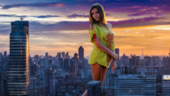 giantess collage city buildings brunette skyscraper sky sunset umdumtum