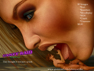 vore tongue penis blue_eyes mouth teeth licking red_hair lying_down shrunken_man close_up naked_man oral_sex digital_render johnnyscribe