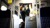butt clothed mini_giantess amazon bus walking digital_render suitcase fater leather_clothing