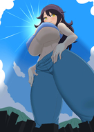 drawing giantess city color large_breasts cleavage jeans low_angle aliessa
